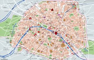 Plano turistico de museos, lugares, atracciones, sitios y monumentos de Paris