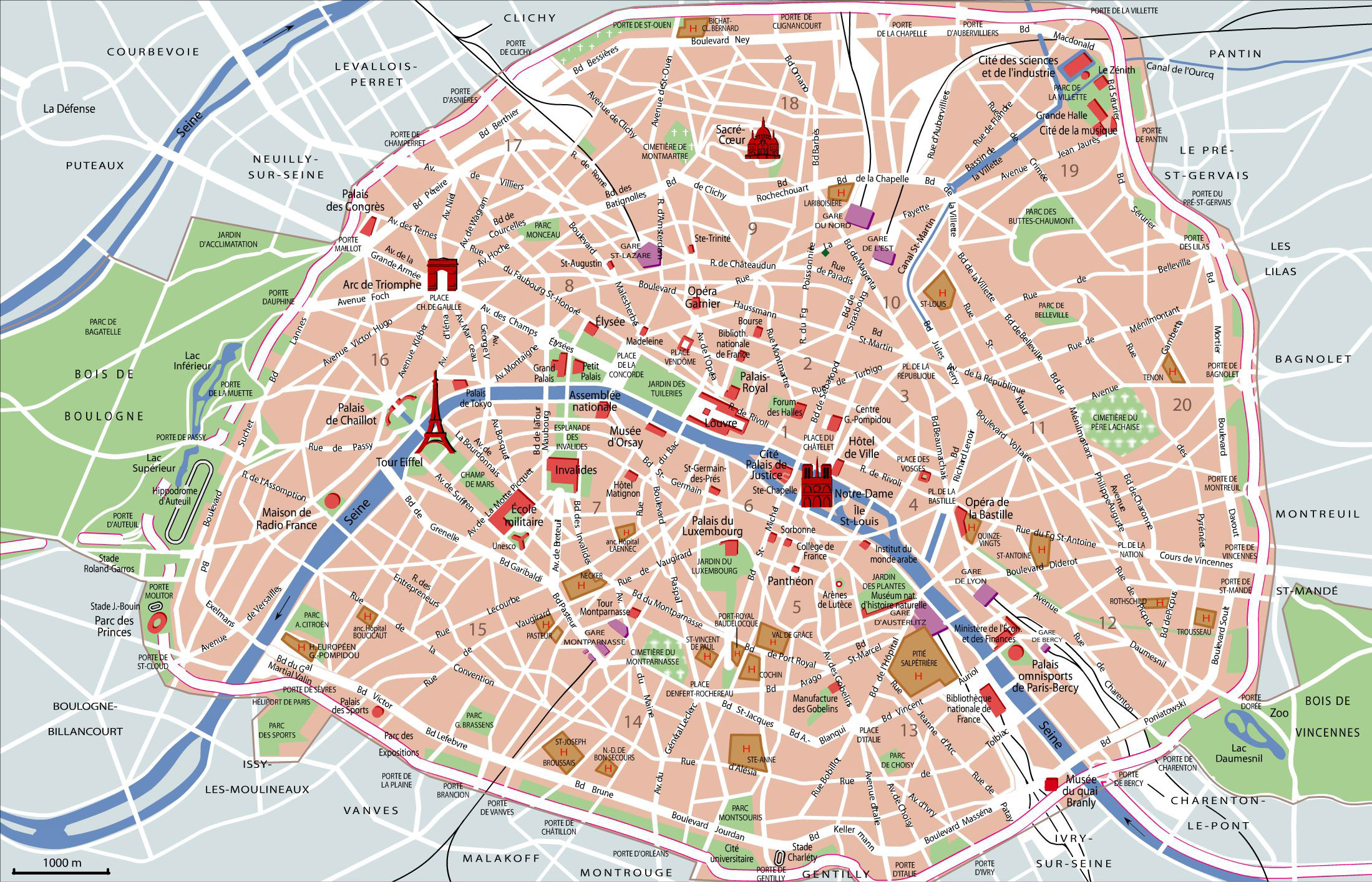 mapa de paris con monumentos Plano y mapa turistico de París : monumentos y tours