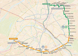 Plano de la red de tranvia de Paris