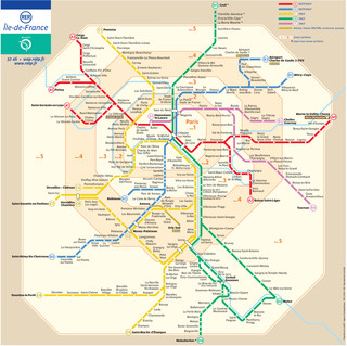 Plano de la red de tren urbano y cercanias RER de Paris