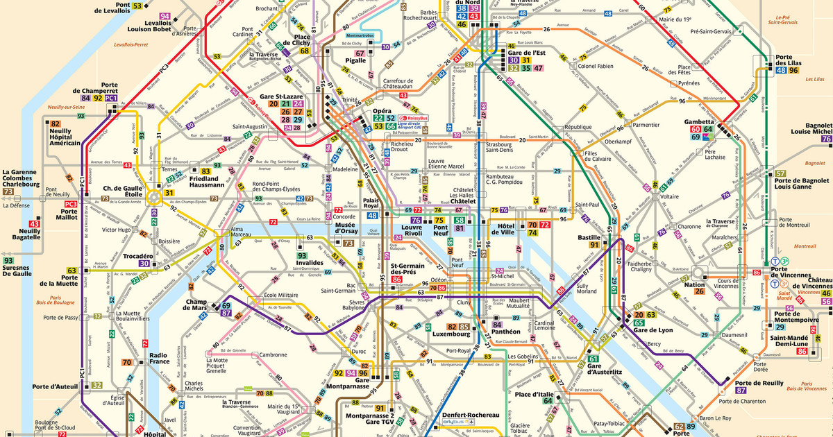mapa autobuses paris Mapa Y Plano De Bus Y Noctilien De Paris Estaciones Y Lineas mapa autobuses paris